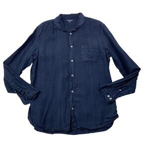 Monoprix Homme Shirt Mens XL Extra Large Navy Linen Regular Fit Long Sleeve